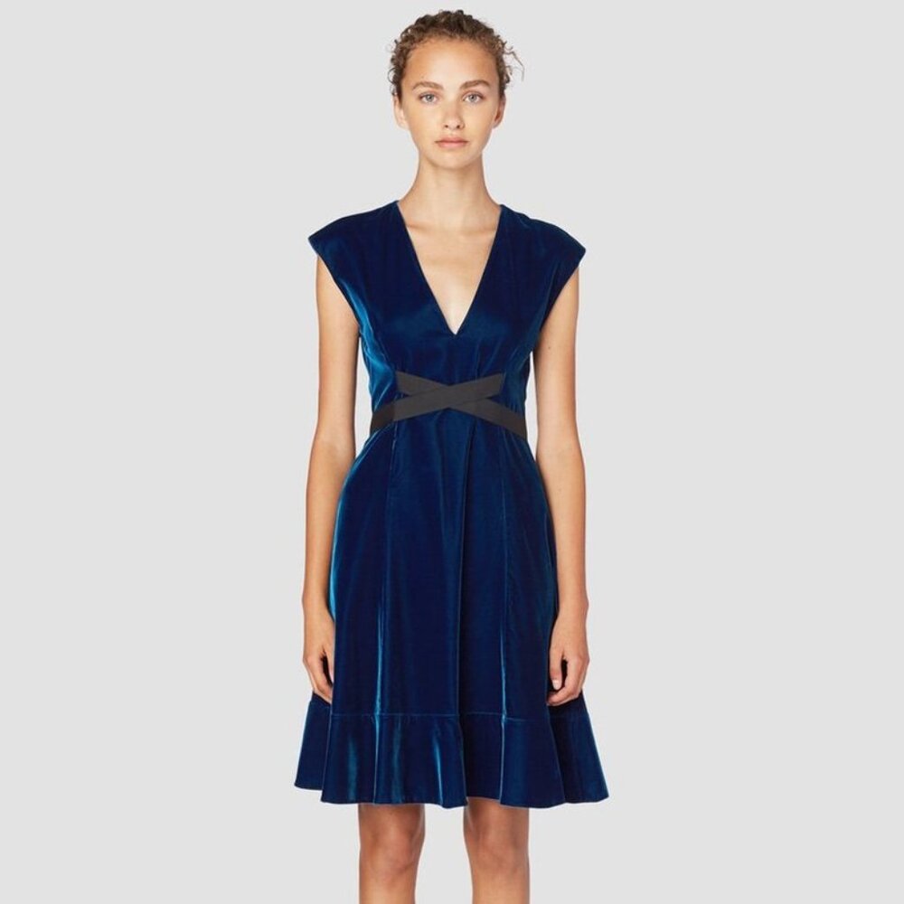 Derek Lam 10 Crosby Velvet Fit & Flare Dress – Blue, Size 6